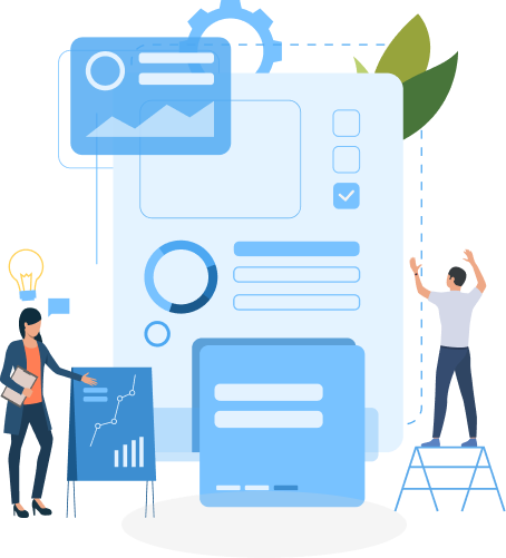 Ilustração de pessoa interagindo com aplicativo de gestão de células